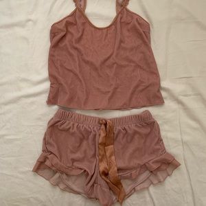NWOT Victoria’s Secret XS Velvet Ruffle Cami Crop & Short Copper Blush